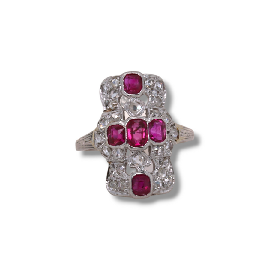 Platinum Burmese Ruby & Diamond Panel Ring