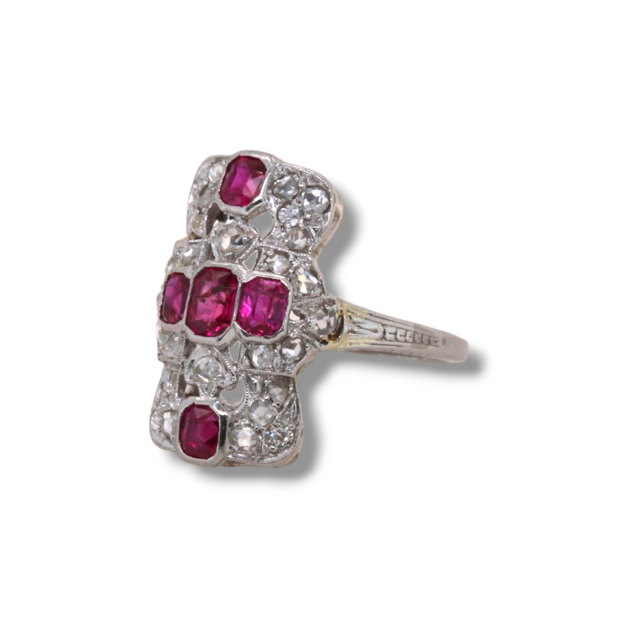 Platinum Burmese Ruby & Diamond Panel Ring