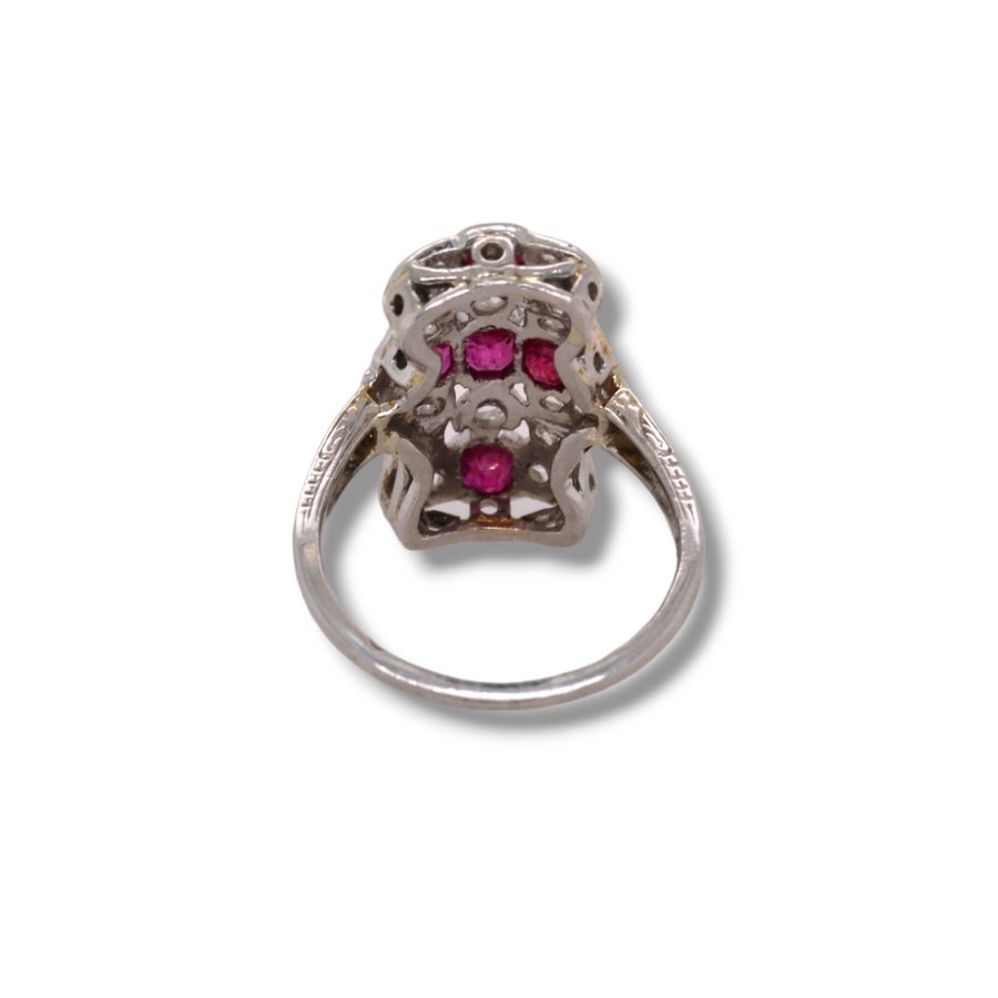 Platinum Burmese Ruby & Diamond Panel Ring