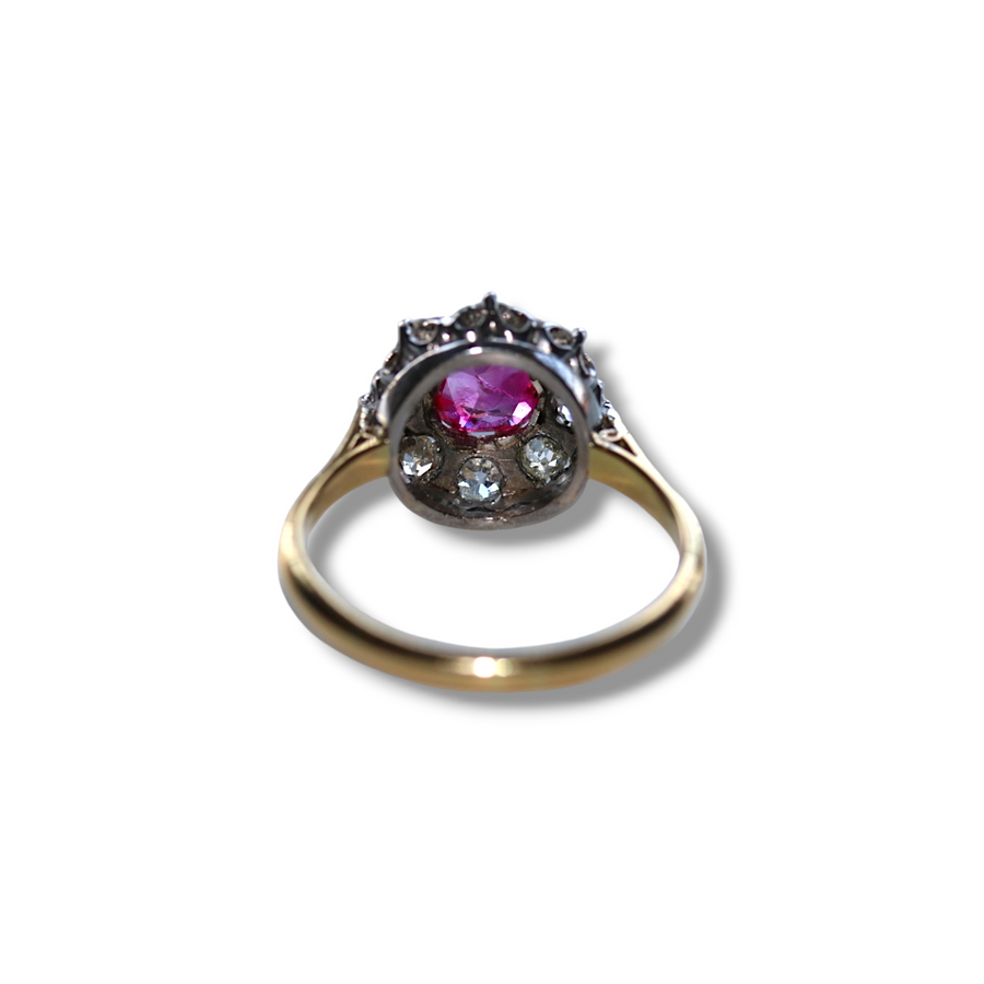 18ct Yellow Gold Ruby & Diamond Cluster Ring