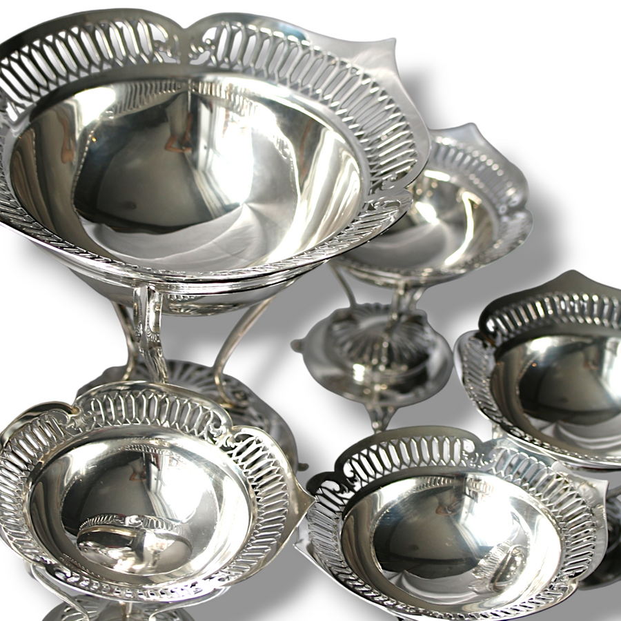 Edwardian 5 Piece Pierced Silver Dish Set