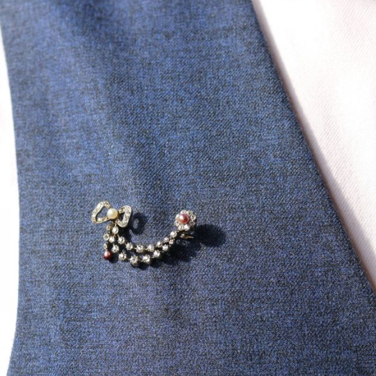 Diamond & Pearl Bow Brooch