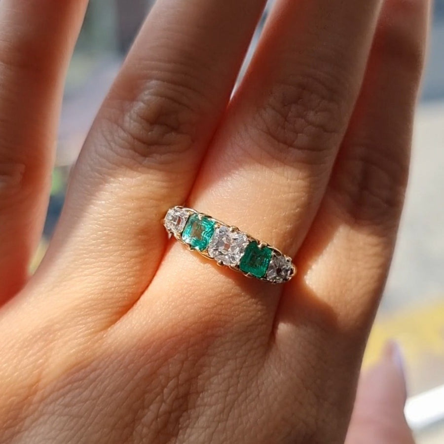 Five Stone Emerald & Diamond Ring