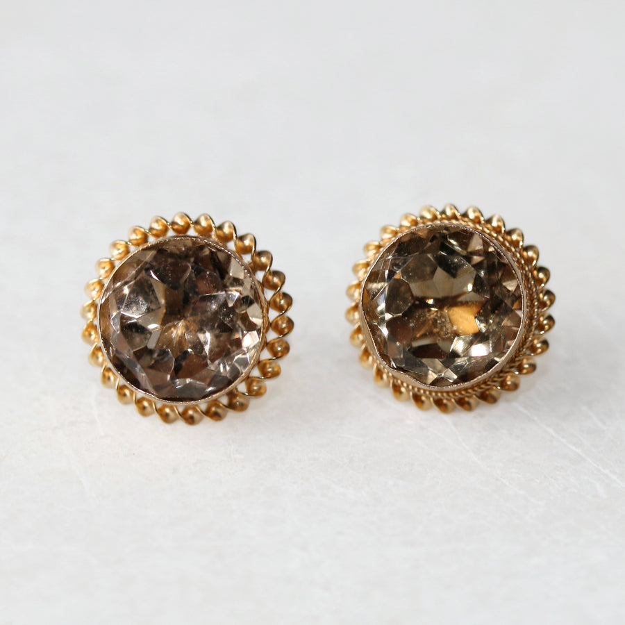 9ct Yellow Gold Smokey Quartz Stud Earrings