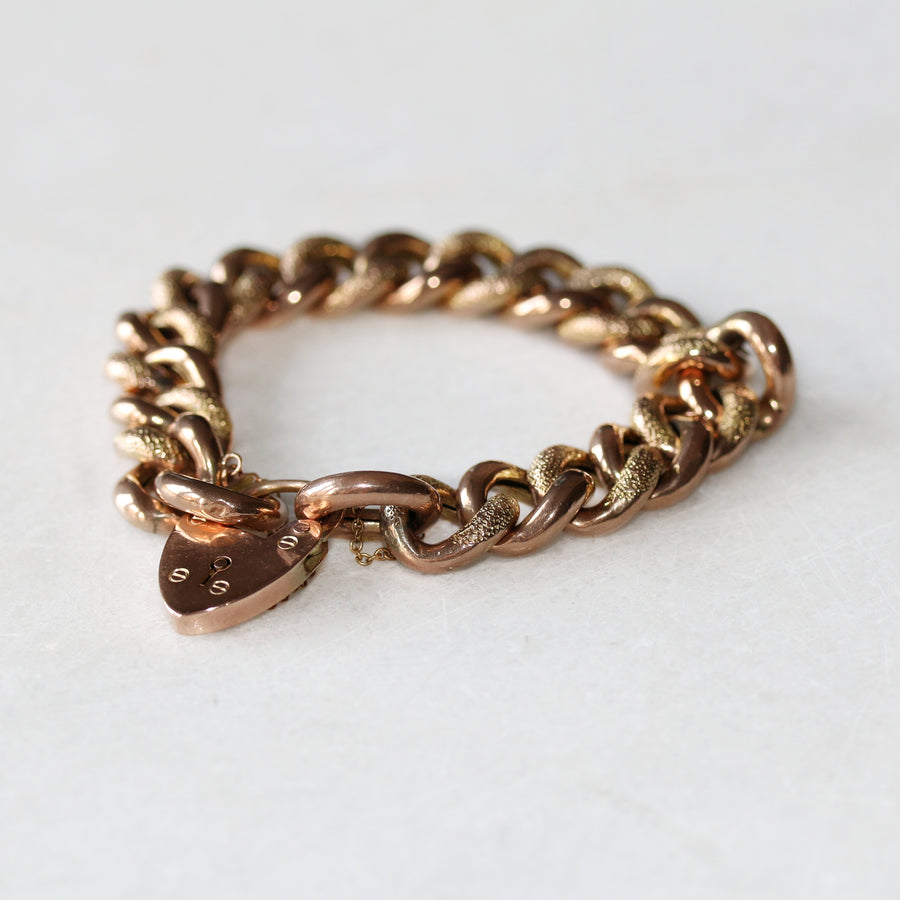 9ct Rose Gold Curb Link Padlock Bracelet
