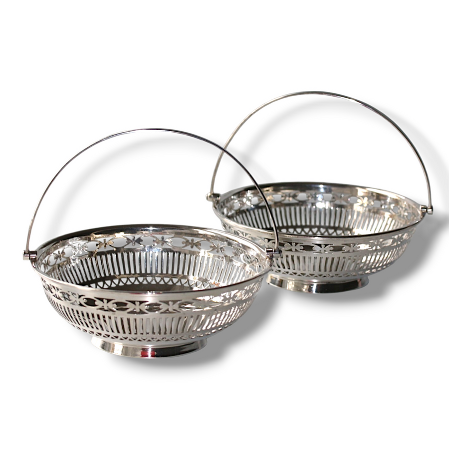 Pair of Chester 1913 Silver Pierced Swing Handled Baskets
