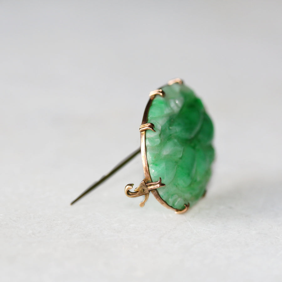 Vintage 9ct Gold Carved Jadeite Brooch