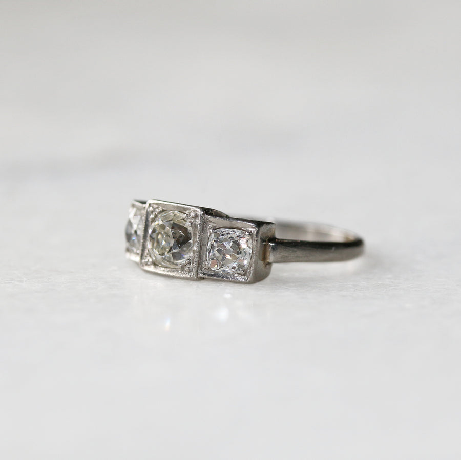 Platinum Old Mine Diamond Three Stone Ring