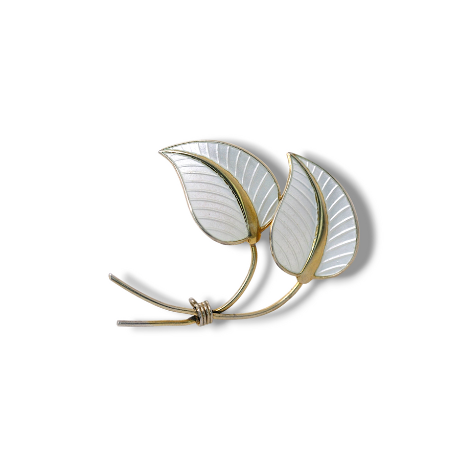 Silver Gilt Enamel Leaf Brooch