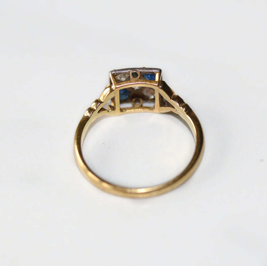 Art Deco 18ct Yellow Gold Sapphire & Diamond Dress Ring