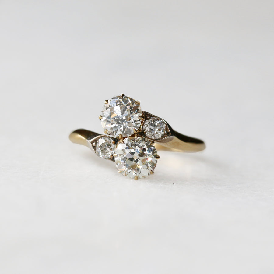 18ct Yellow Gold Old Mine Cut Diamond Crossover Ring