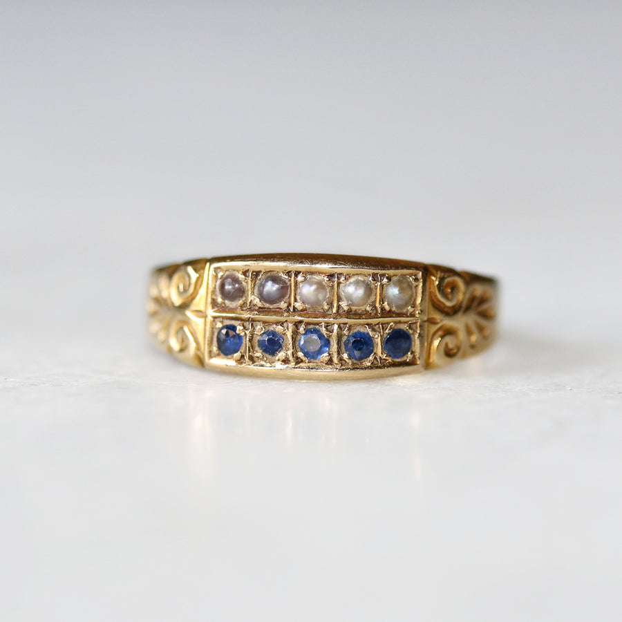 Chester 1906 Sapphire & Pearl Double Row Dress Ring