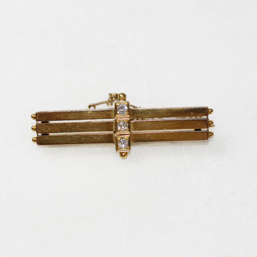 15ct Yellow Gold & Diamond Bar Brooch