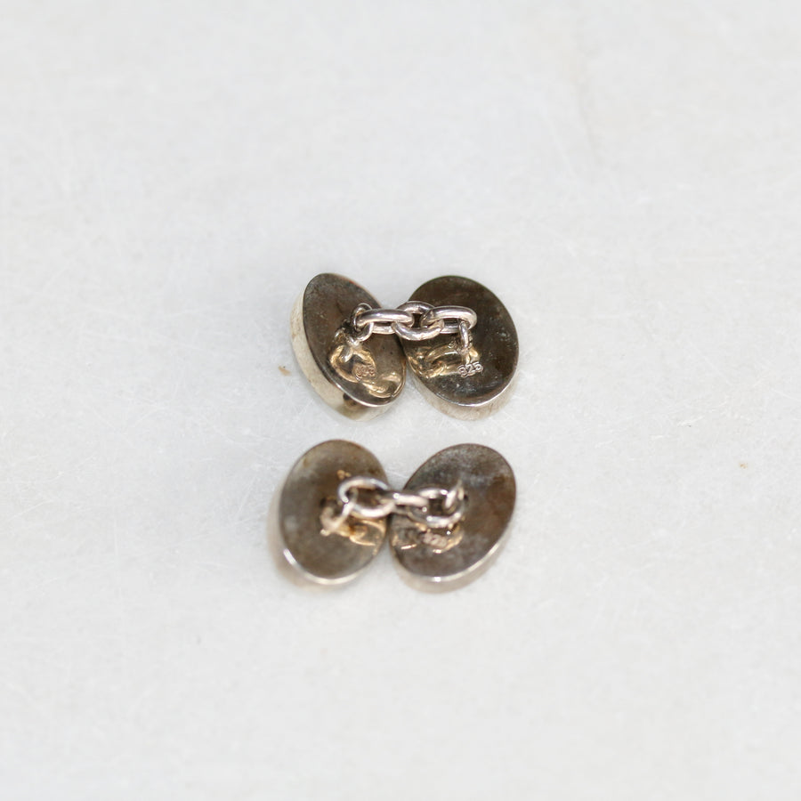 Oval Mother of Pearl and Malachite Chain Cufflinks