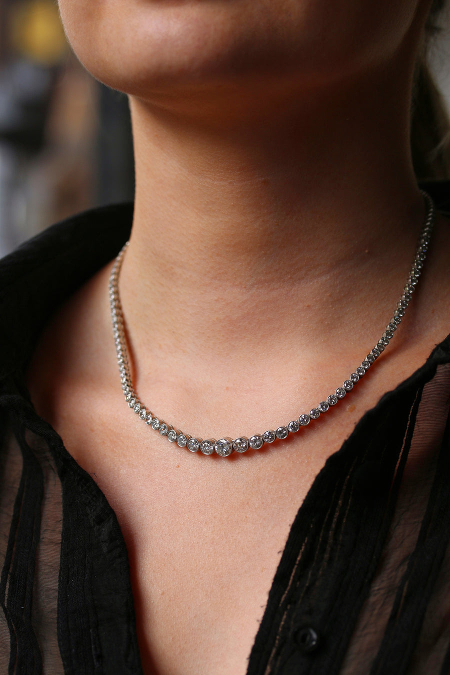 Vintage Platinum 12ct Round Brilliant Rivière Necklace