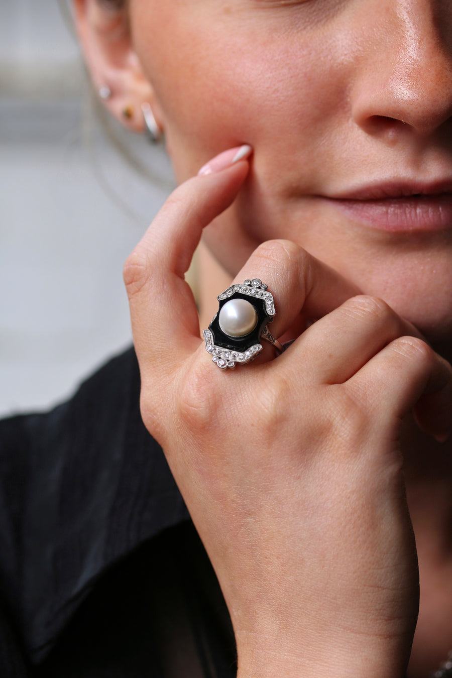 Art Deco Pearl & Diamond Ring
