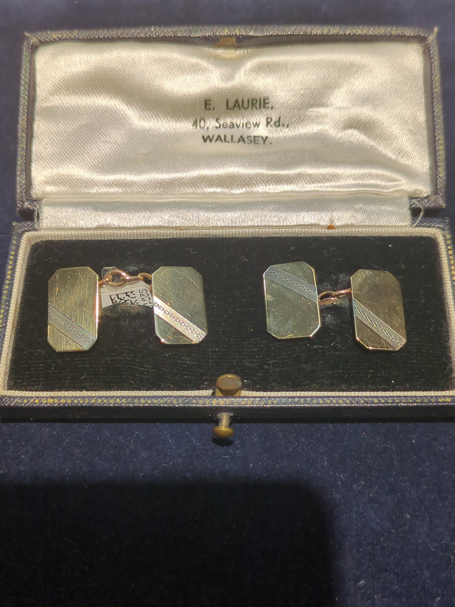 9ct Bi Colour Rectangular Cufflinks