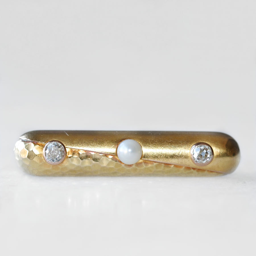14ct Yellow Gold Pearl & Diamond Brooch