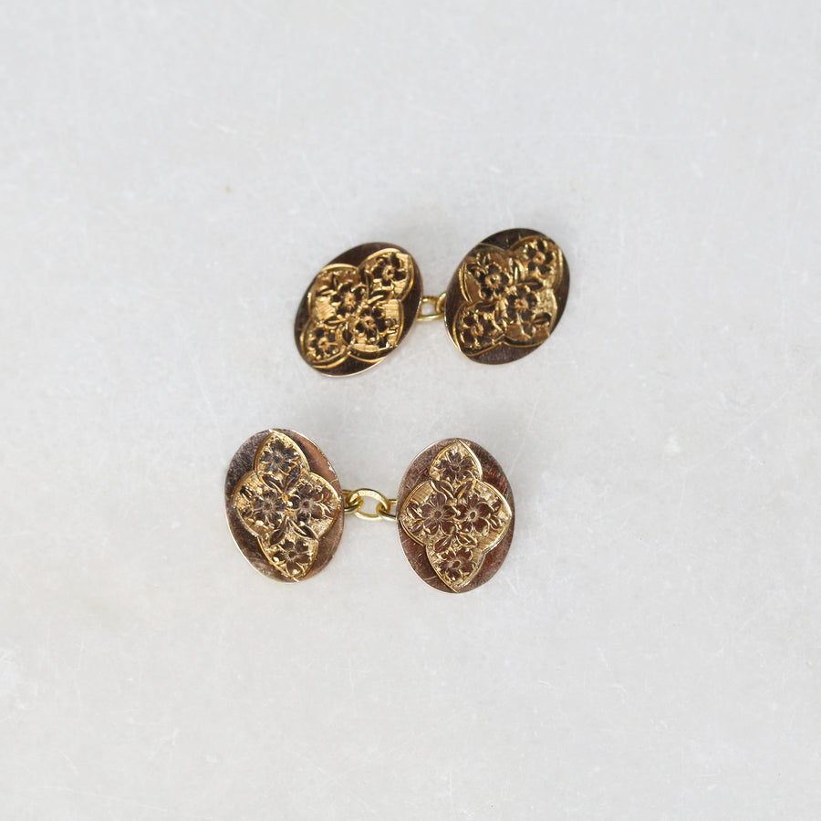 9ct Yellow Gold Patterned Oval Cufflinks
