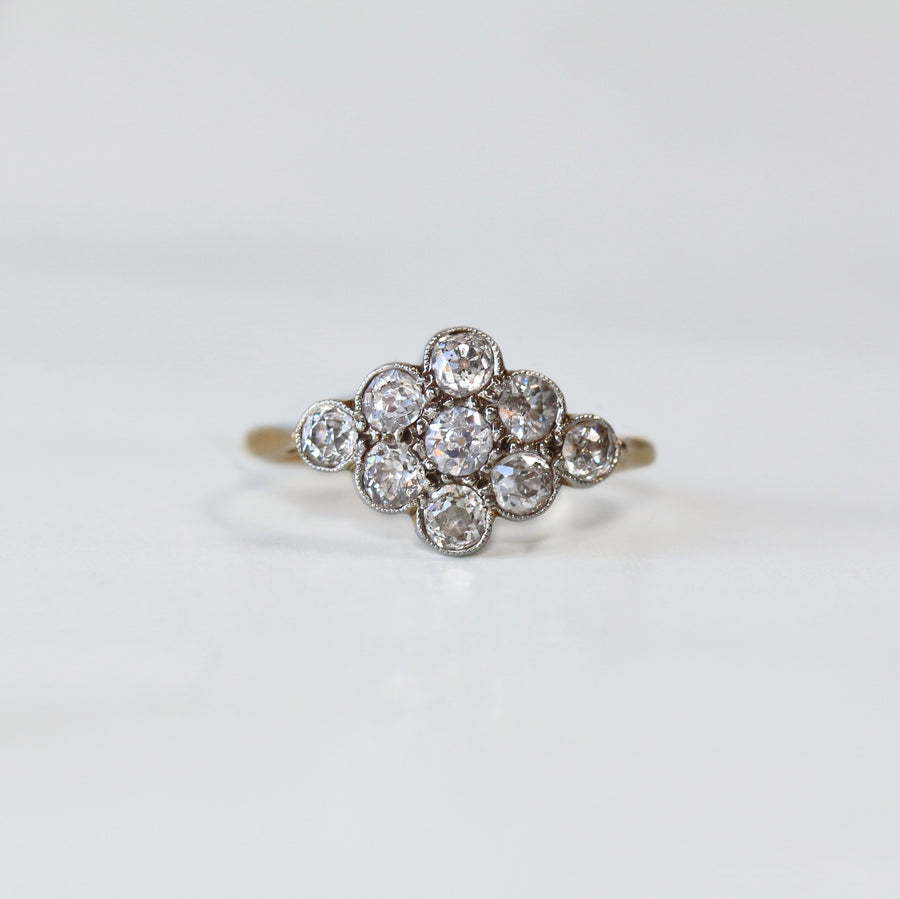 18ct Yellow Gold Old Cut Diamond Cluster Ring