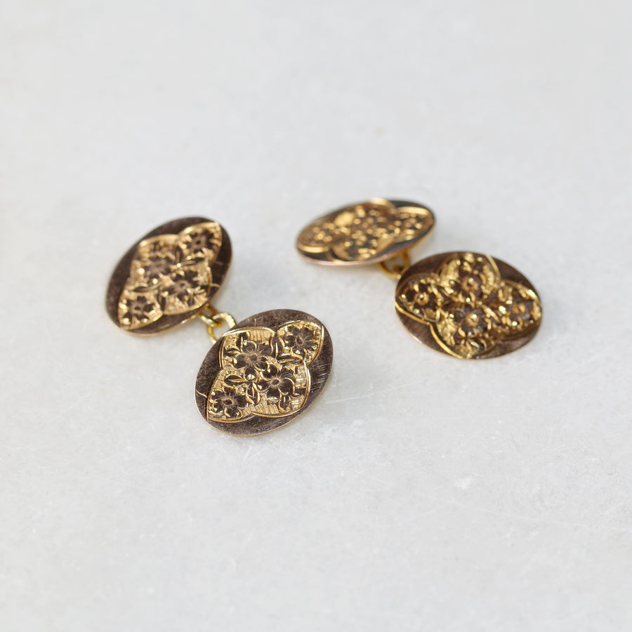 9ct Yellow Gold Patterned Oval Cufflinks