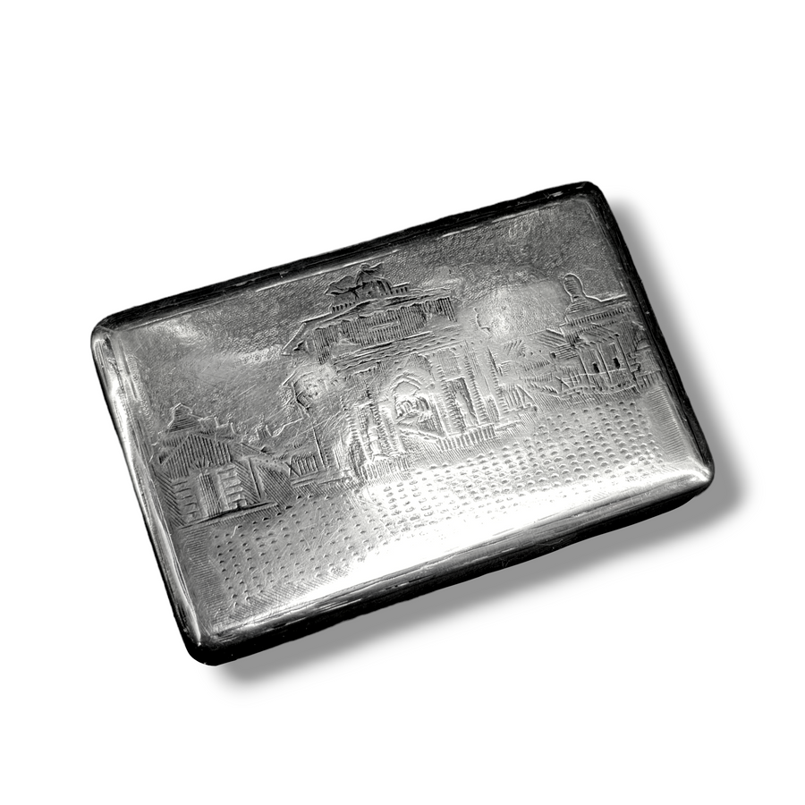 Russian Silver Niello City Scene Snuff Box