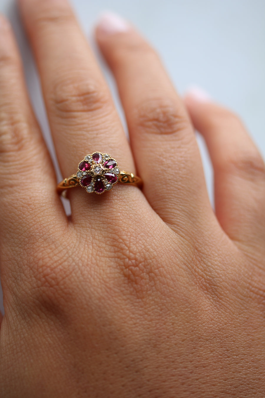 18ct Yellow Gold Ruby & Diamond Cluster Ring