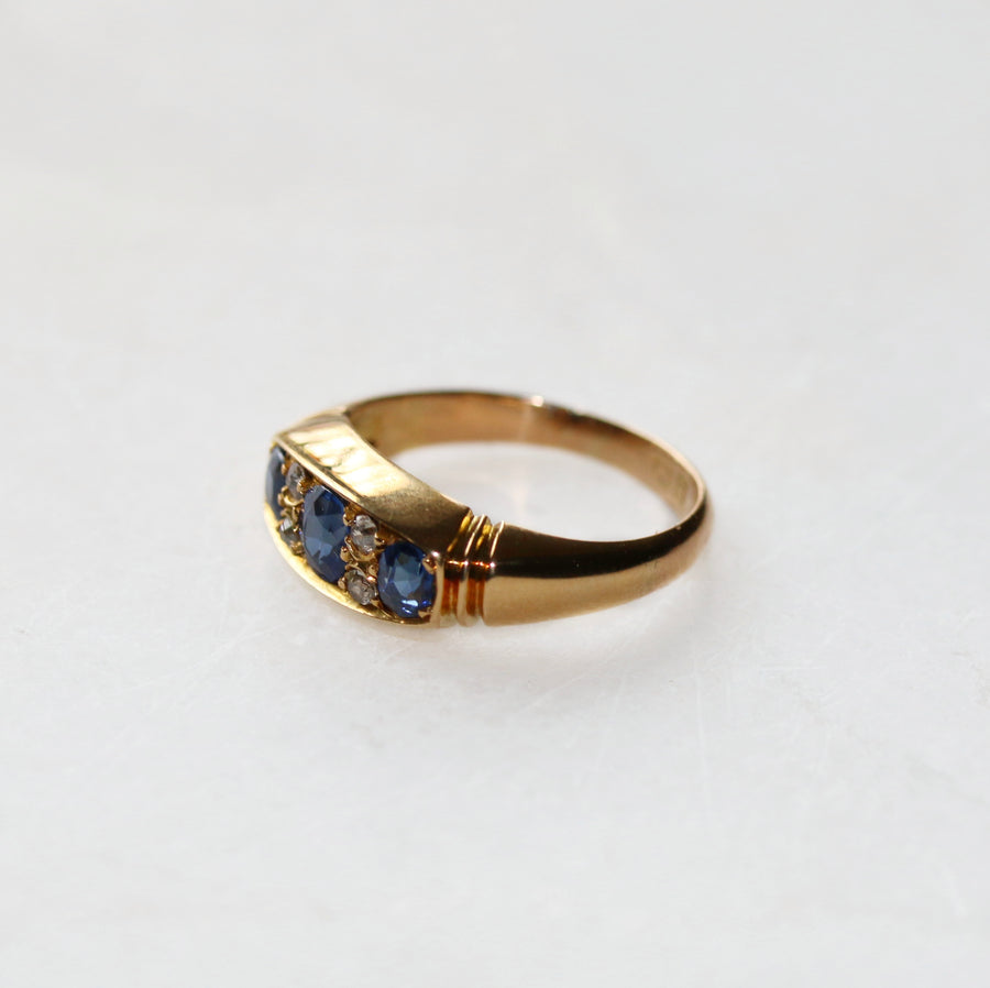 Birmingham 1906 Ceylon Sapphire & Diamond Three Stone Ring