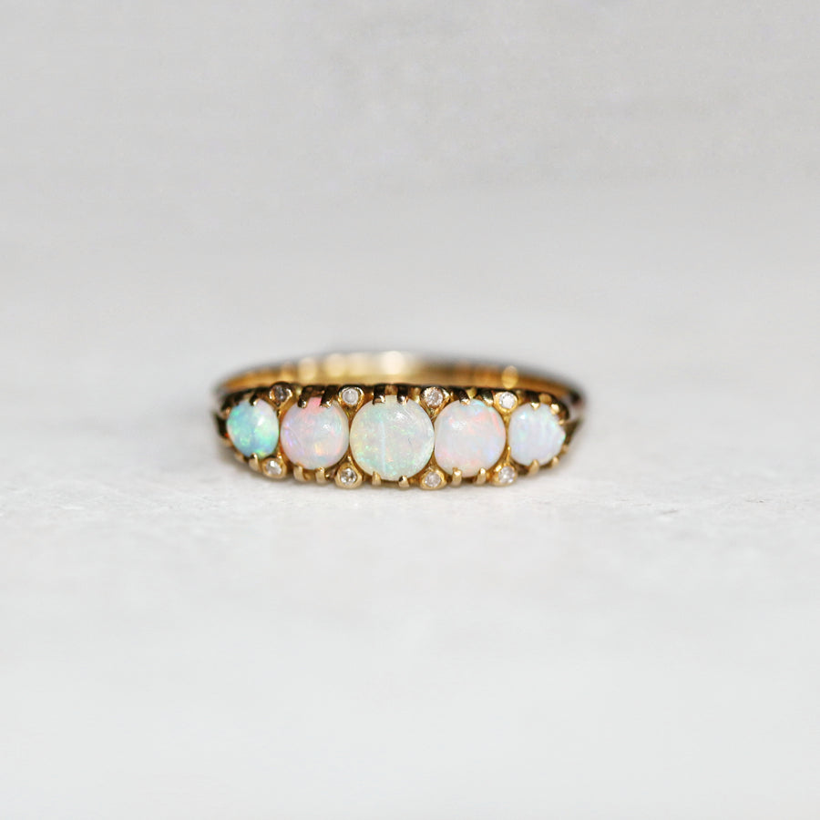 18ct Yellow Gold Opal & Diamond Five Stone Ring