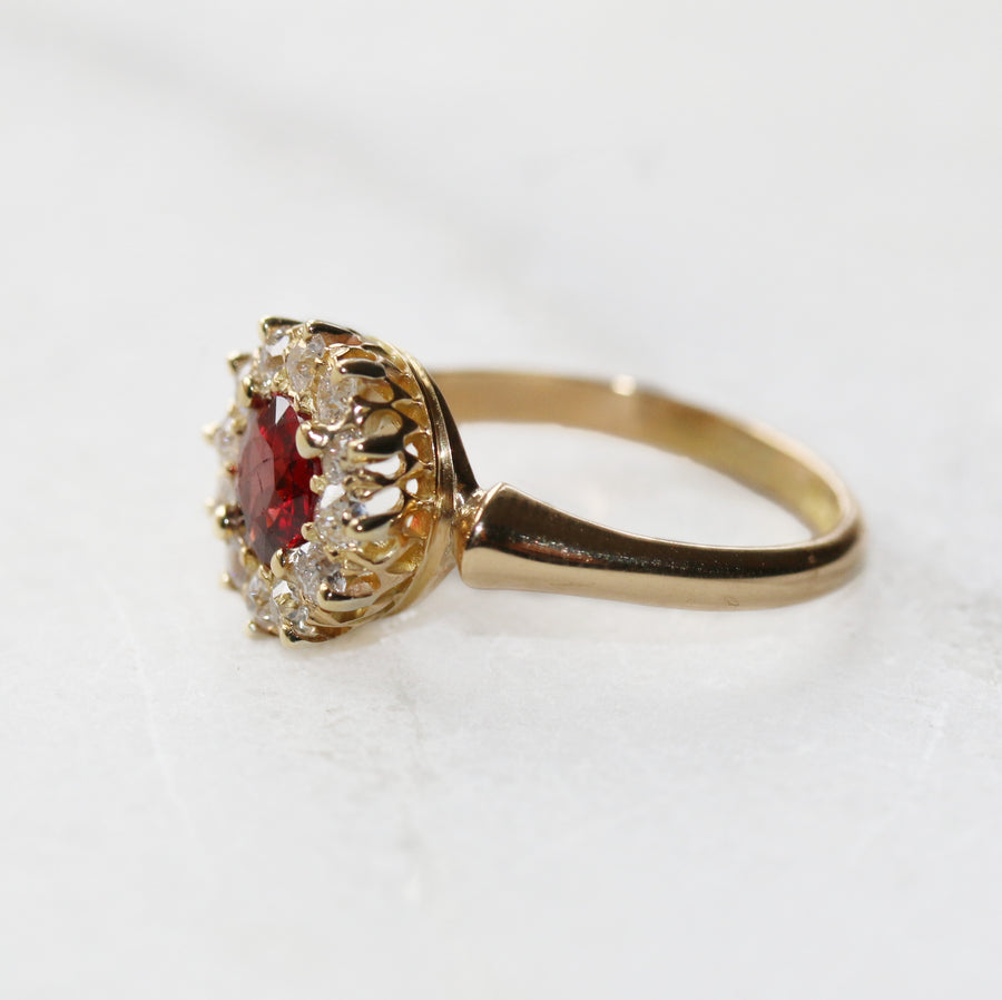Antique 18ct Yellow Gold Garnet & Diamond Cluster