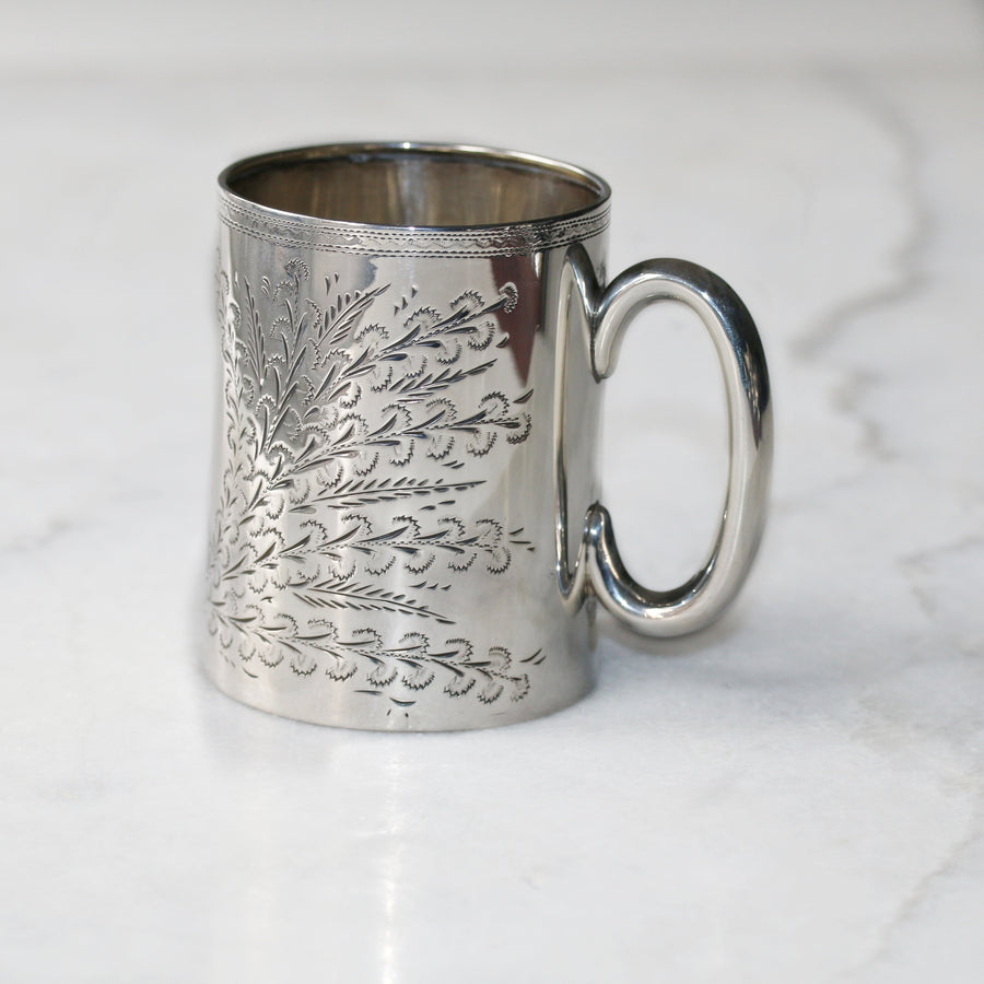 Antique Engraved Silver Christening Cup