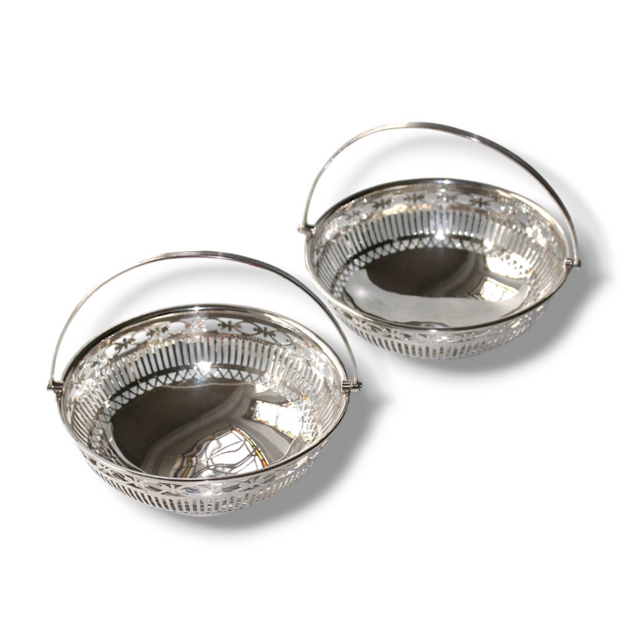 Pair of Chester 1913 Silver Pierced Swing Handled Baskets