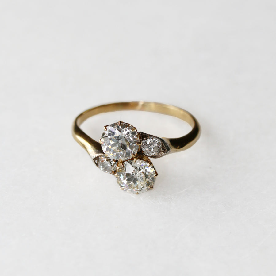 18ct Yellow Gold Old Mine Cut Diamond Crossover Ring
