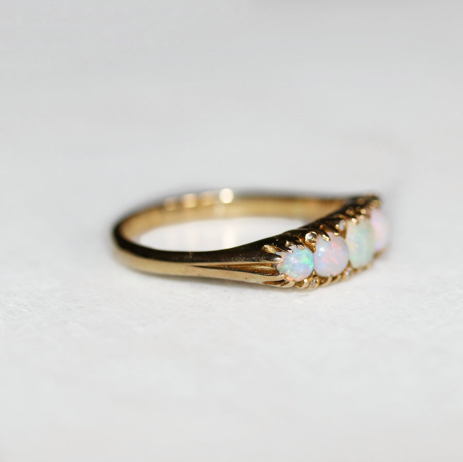 18ct Yellow Gold Opal & Diamond Five Stone Ring