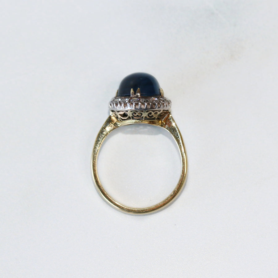 Cabochon Sapphire and Diamond Cluster Ring