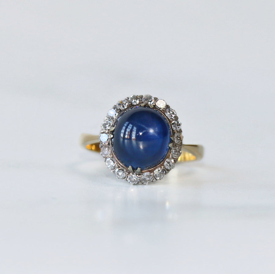 Cabochon Sapphire and Diamond Cluster Ring