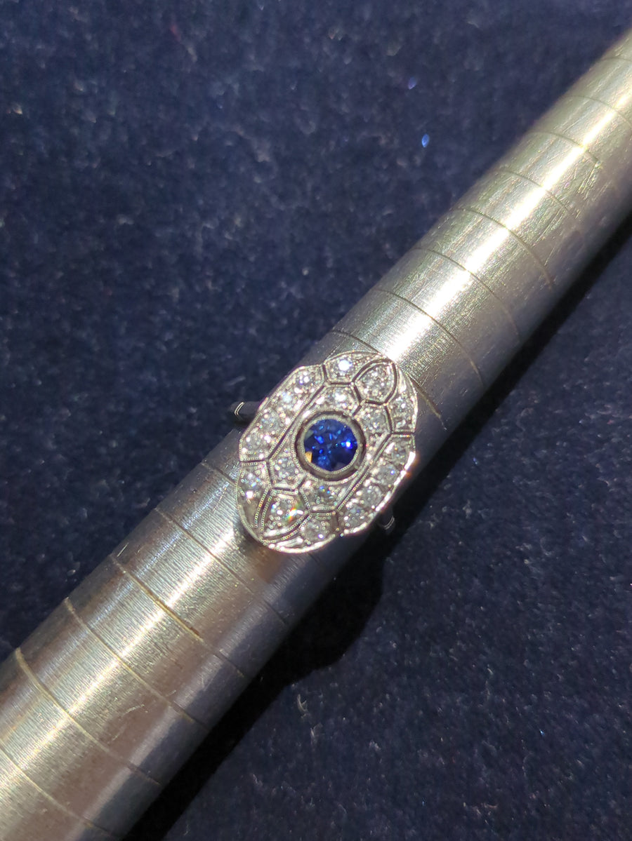 Antique Platinum Sapphire & Diamond Dress Ring