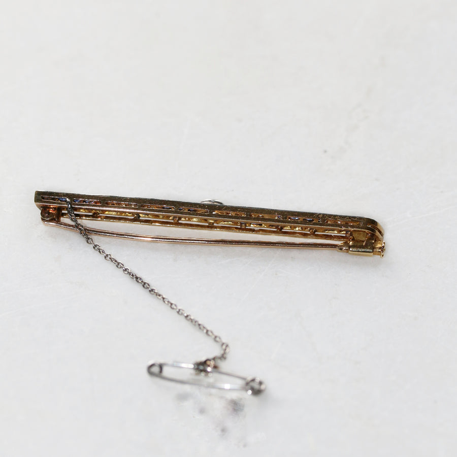 Antique Sapphire & Diamond Bar Brooch