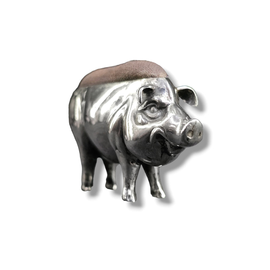 Edwardian Silver Pig Pin Cushion