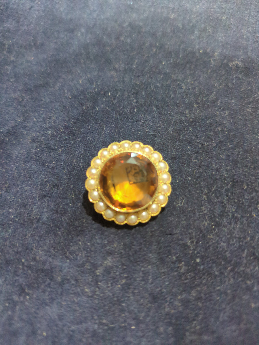 15ct YG Citrine & Pearl Brooch