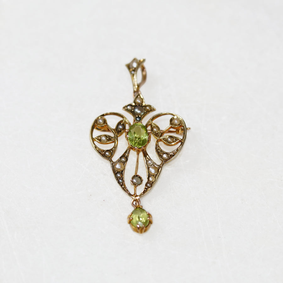 9ct Yellow Gold Peridot & Seed Pearl Pendant