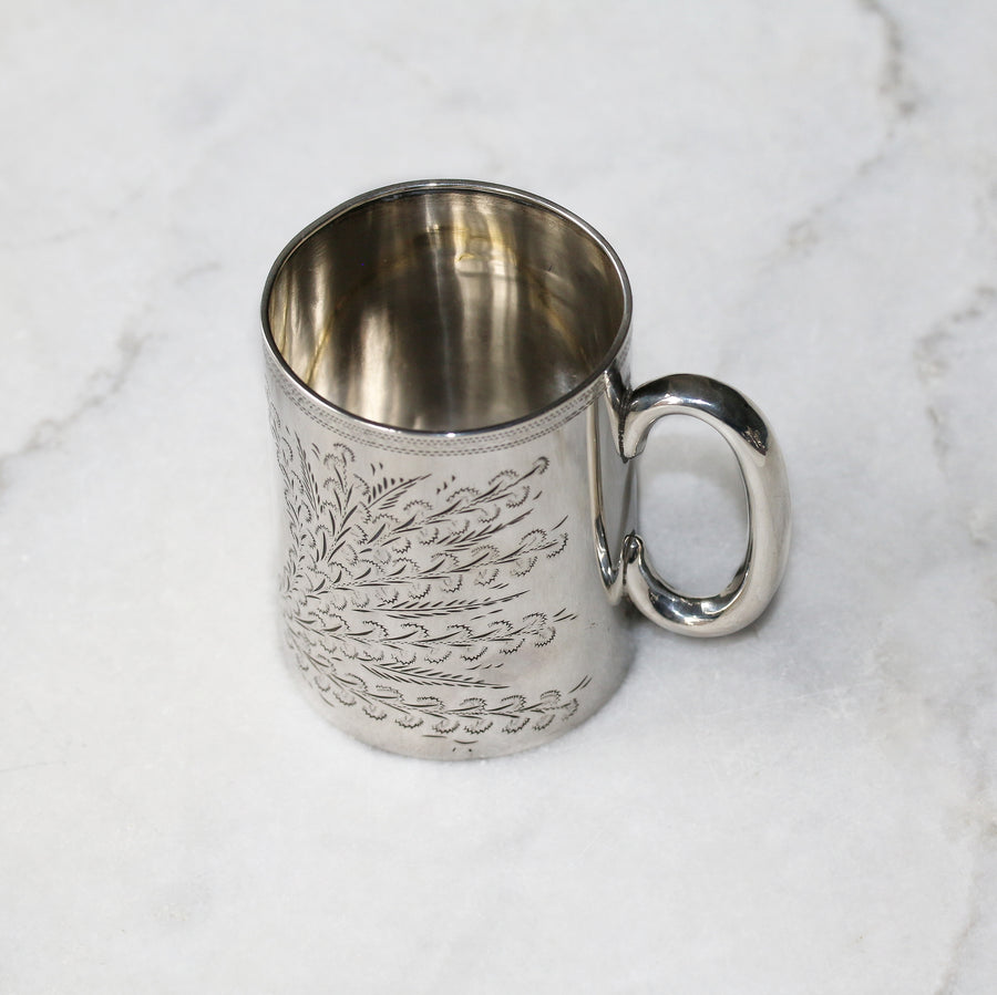 Antique Engraved Silver Christening Cup