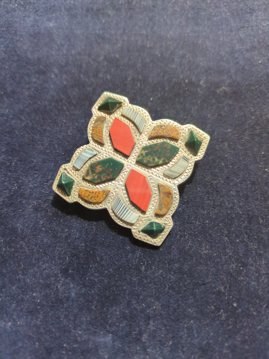 Victorian Silver Agate Brooch
