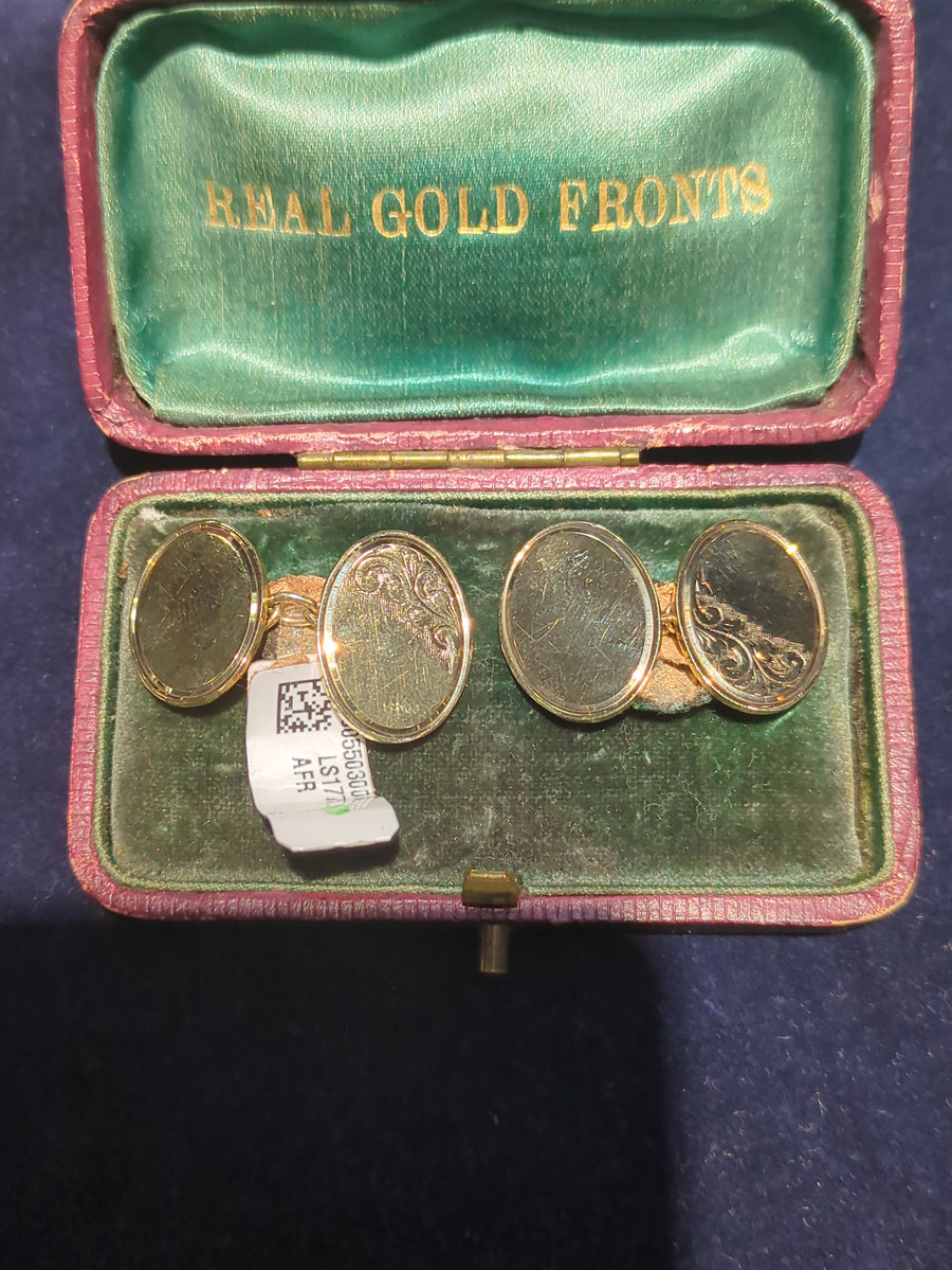9ct Oval Patterned Edge Engraved Cufflinks