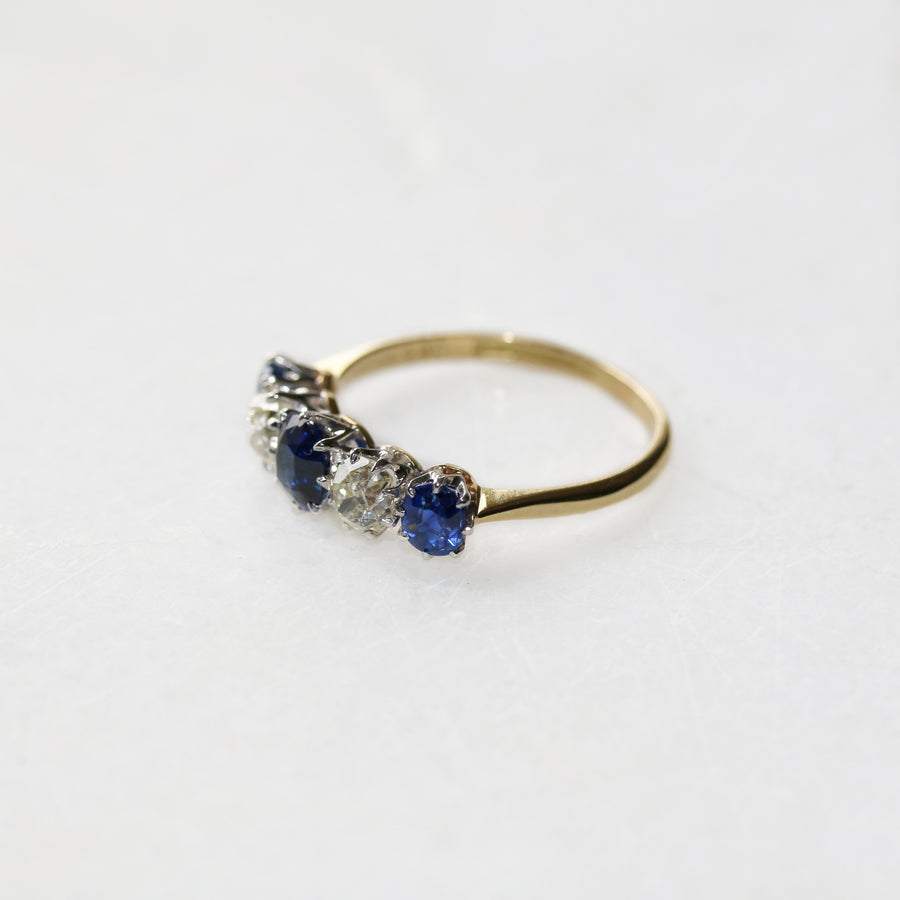 1920s Sapphire & Diamond Five Stone Ring