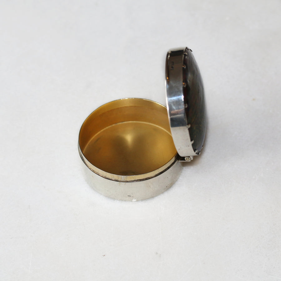 Silver Round Enamel Landscape Pill Box Chester