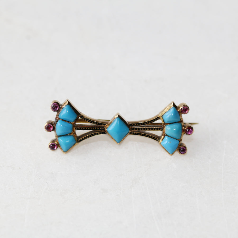 Antique Carlo Giuliano 18ct Yellow Gold Amethyst & Turquoise Brooch