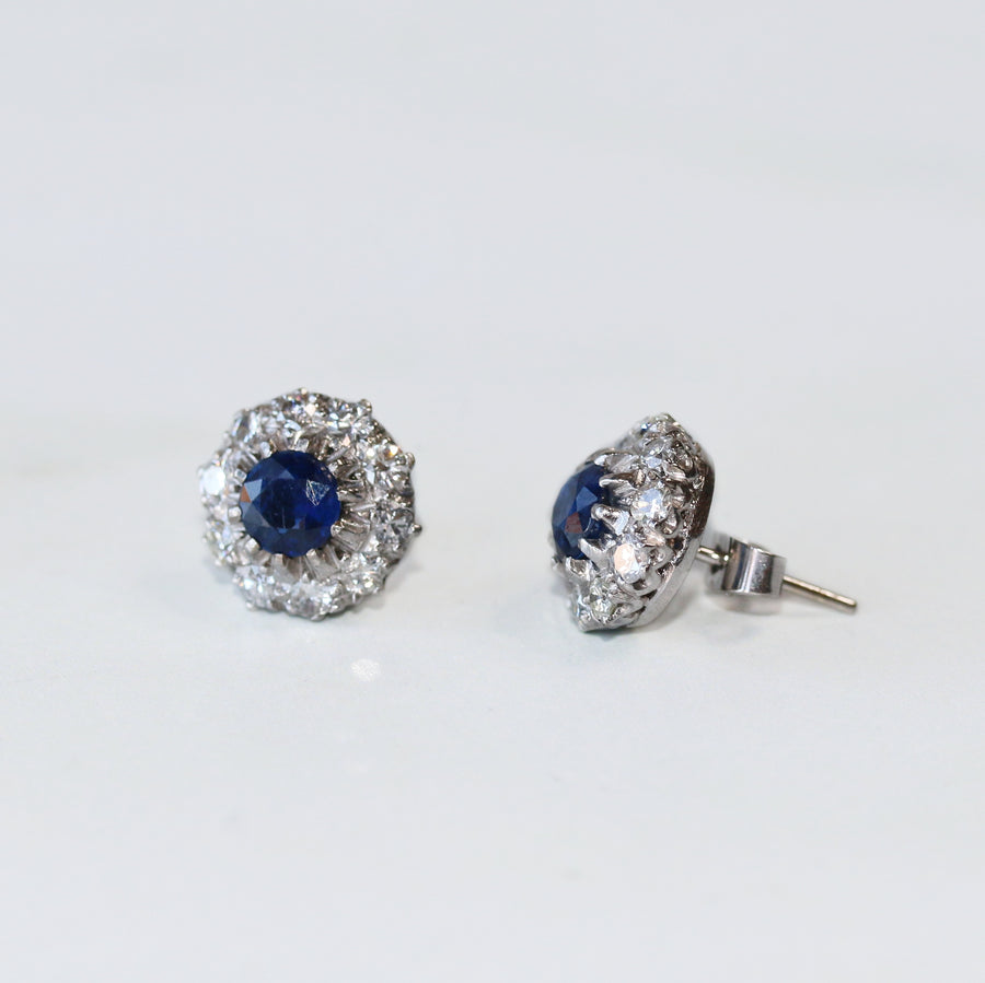9ct White Gold Sapphire & Diamond Cluster Earrings