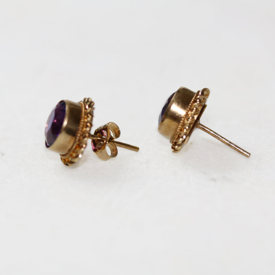 9ct Yellow Gold Amethyst Stud Earrings