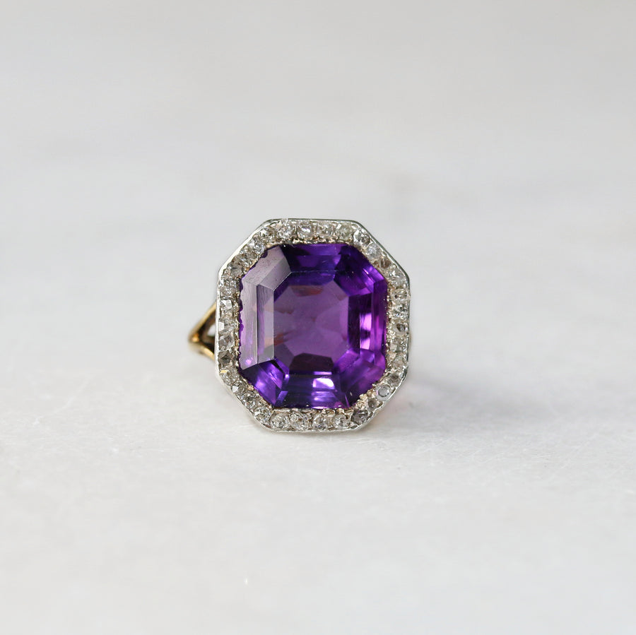 18ct Yellow Gold Amethyst & Diamond Cluster Ring